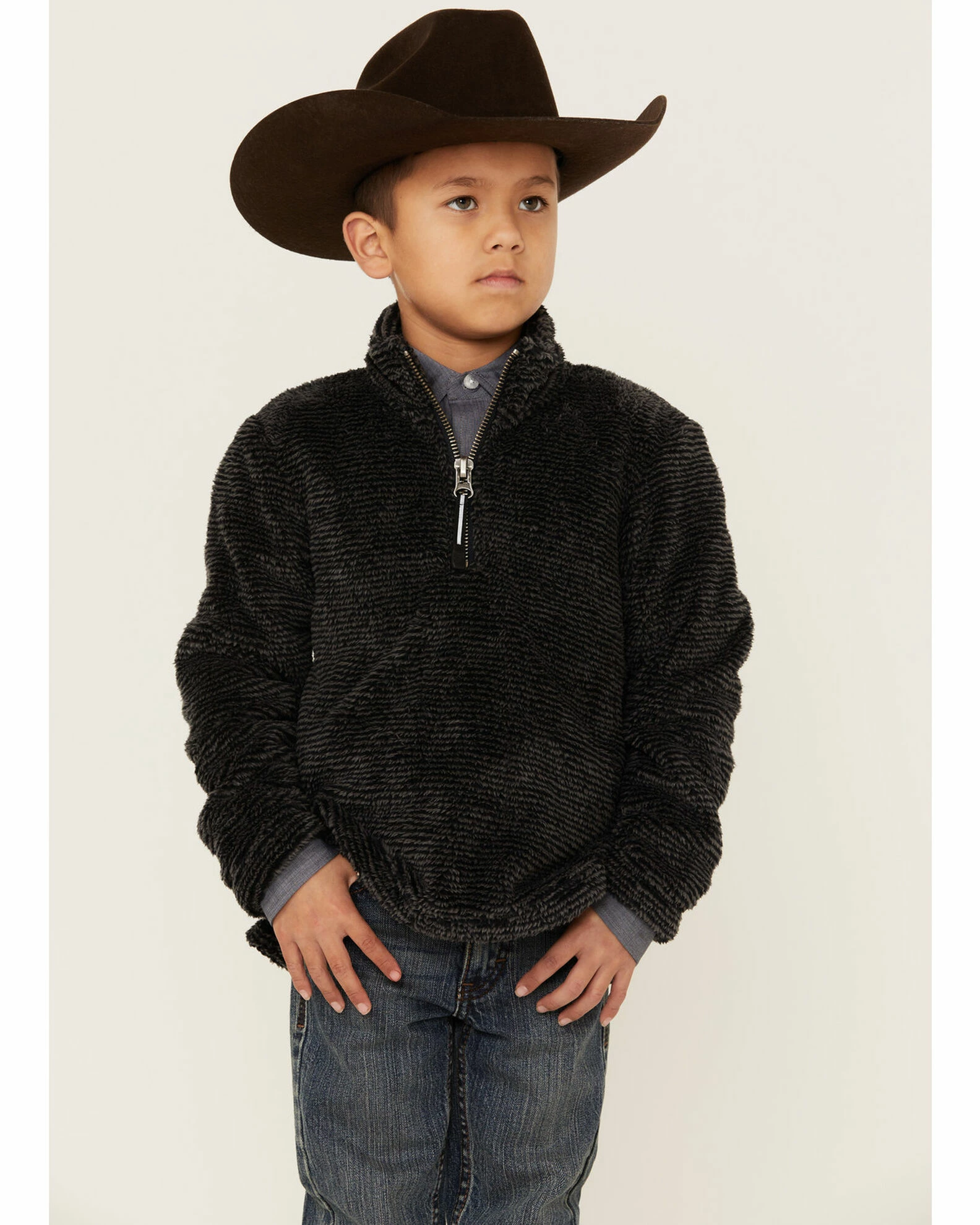 Roper Boys' Grey Polar Fleece 1/4 Zip Front Pullover 3 Roper Boys' Grey Polar Fleece 1/4 Zip Front Pullover