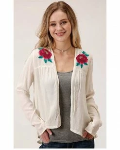 Roper Women's White Floral Embroidered Knit Cardigan Ivory 6 Roper Women's White Floral Embroidered Knit Cardigan Ivory -Roper Shop 2000326886 103 P1 1