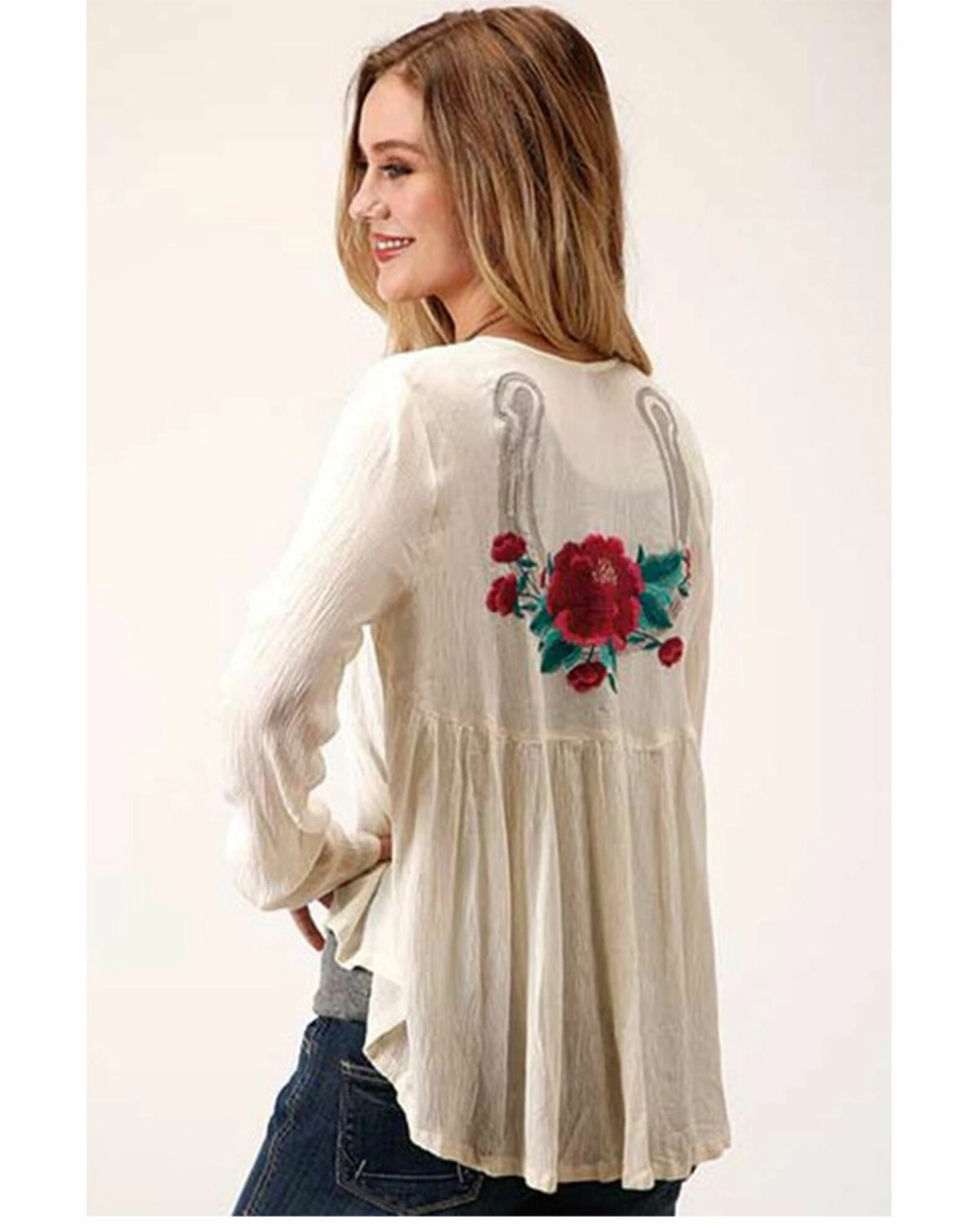 Roper Women's White Floral Embroidered Knit Cardigan Ivory 3 Roper Women's White Floral Embroidered Knit Cardigan Ivory - Image 2