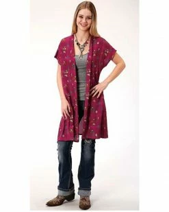 Roper Women's Pink Retro Cowboy Print Kimono Dark Pink 6 Roper Women's Pink Retro Cowboy Print Kimono Dark Pink -Roper Shop 2000326888 651 P1 1