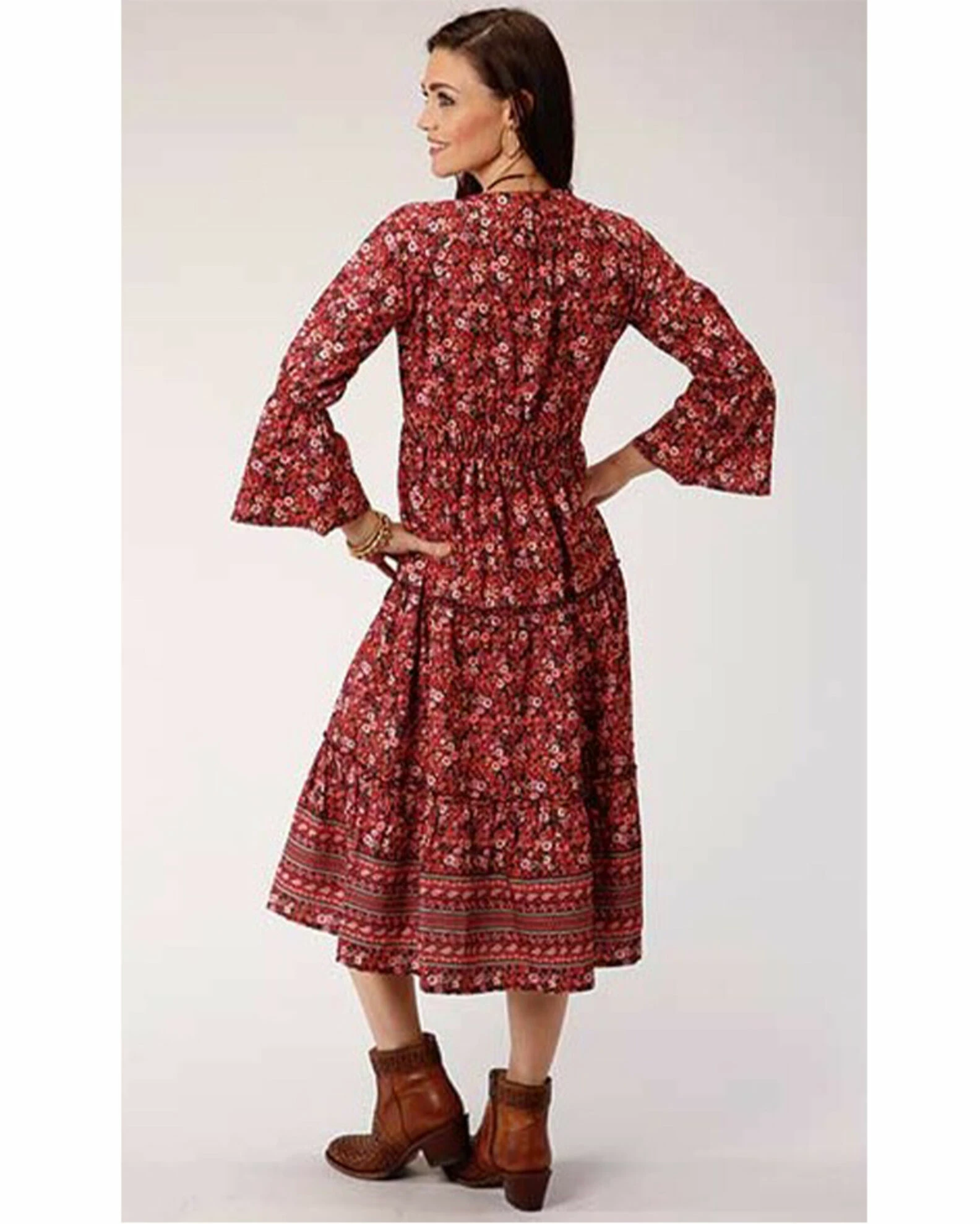 Roper Studio West Women's Red Tiered Floral Prairie Dress 4 Roper Studio West Women's Red Tiered Floral Prairie Dress - Image 2