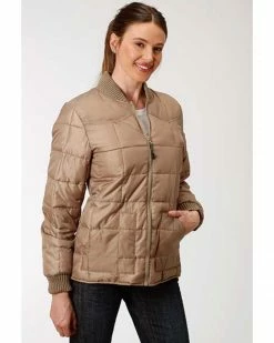 Roper Women's Brown Poly Window Pane Quilted Jacket  -Roper Shop 2000326904 200 P1 1