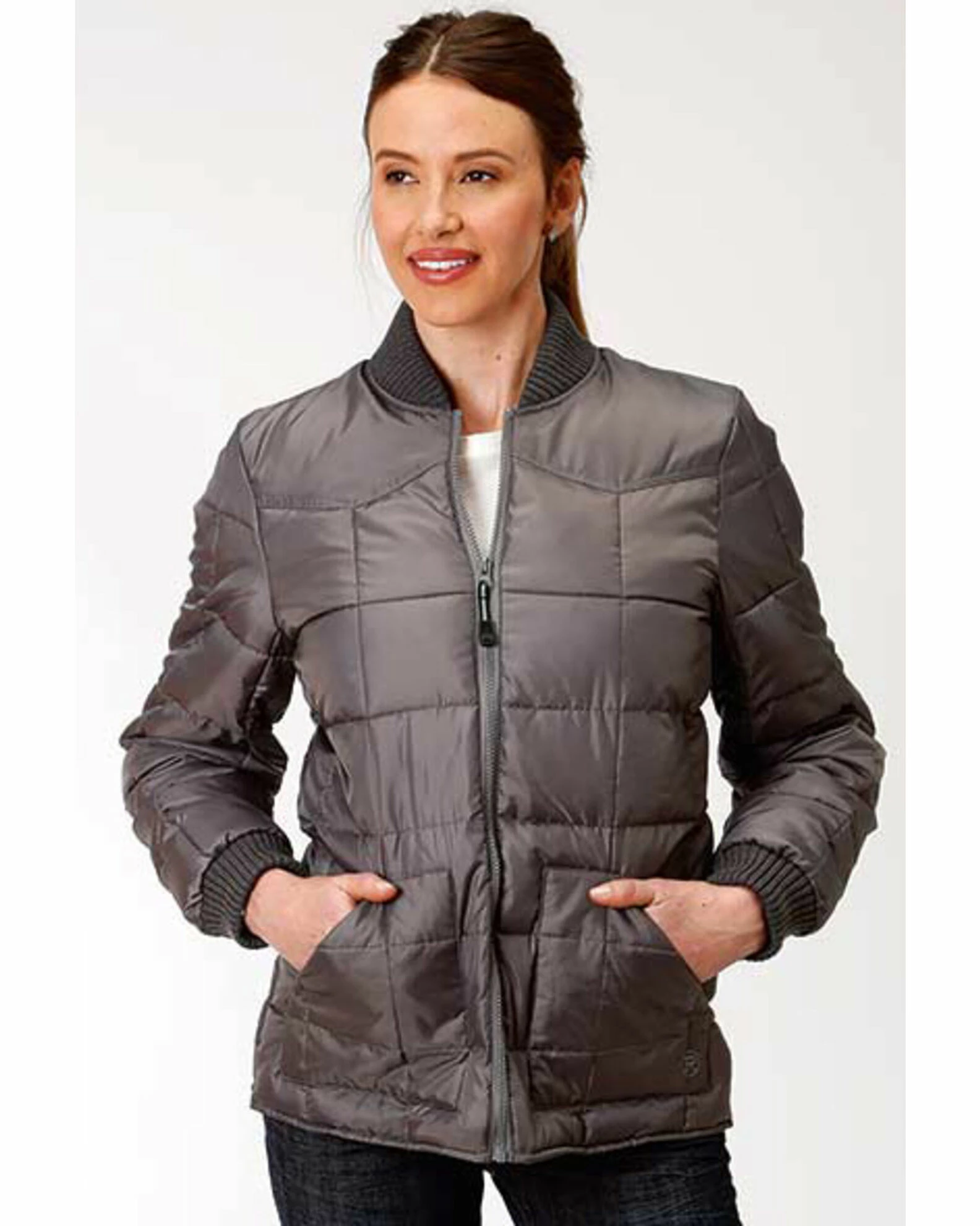 Roper Women's Grey Poly Quilted Jacket 3 Roper Women's Grey Poly Quilted Jacket