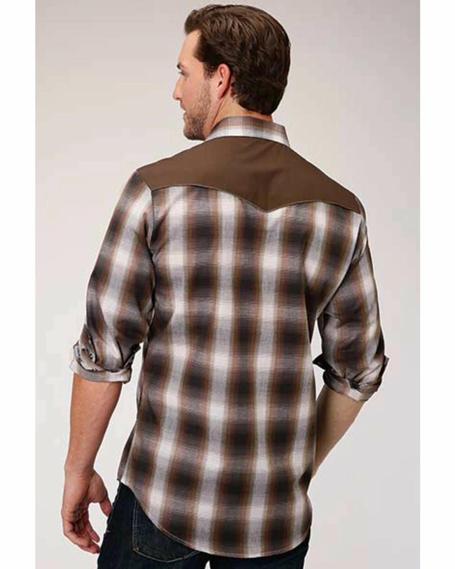 Roper Men's Brown Plaid Fancy Applique Long Sleeve Western Shirt Burgundy 4 Roper Men's Brown Plaid Fancy Applique Long Sleeve Western Shirt Burgundy - Image 2