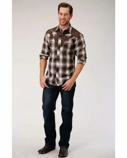 Roper Men's Brown Plaid Fancy Applique Long Sleeve Western Shirt Burgundy 8 Roper Men's Brown Plaid Fancy Applique Long Sleeve Western Shirt Burgundy -Roper Shop 2000327664 640 P3