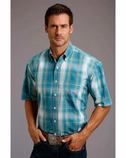 Roper Men's Teal Plaid Short Sleeve Western Shirt  Blue -Roper Shop 2000327906 400 P1 1
