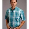 Roper Men's Teal Plaid Short Sleeve Western Shirt Blue 1 Roper Men's Teal Plaid Short Sleeve Western Shirt Blue -Roper Shop 2000327906 400 P1