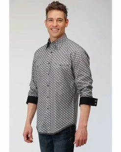 Roper West Made Men's Neat Paisley Print Long Sleeve Western Shirt Grey 7 Roper West Made Men's Neat Paisley Print Long Sleeve Western Shirt Grey -Roper Shop 2000328055 020 P1 1
