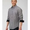 Roper West Made Men's Neat Paisley Print Long Sleeve Western Shirt  Grey -Roper Shop 2000328055 020 P1