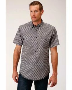 Roper West Made Men's Neat Paisley Print Short Sleeve Western Shirt Grey 7 Roper West Made Men's Neat Paisley Print Short Sleeve Western Shirt Grey -Roper Shop 2000328108 020 P1 1