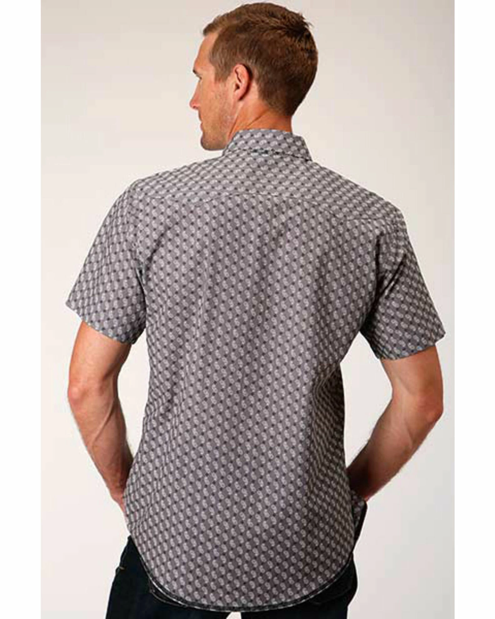 Roper West Made Men's Neat Paisley Print Short Sleeve Western Shirt Grey 4 Roper West Made Men's Neat Paisley Print Short Sleeve Western Shirt Grey - Image 2