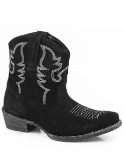Roper Women's Black Dusty II Suede Western Booties - Snip Toe