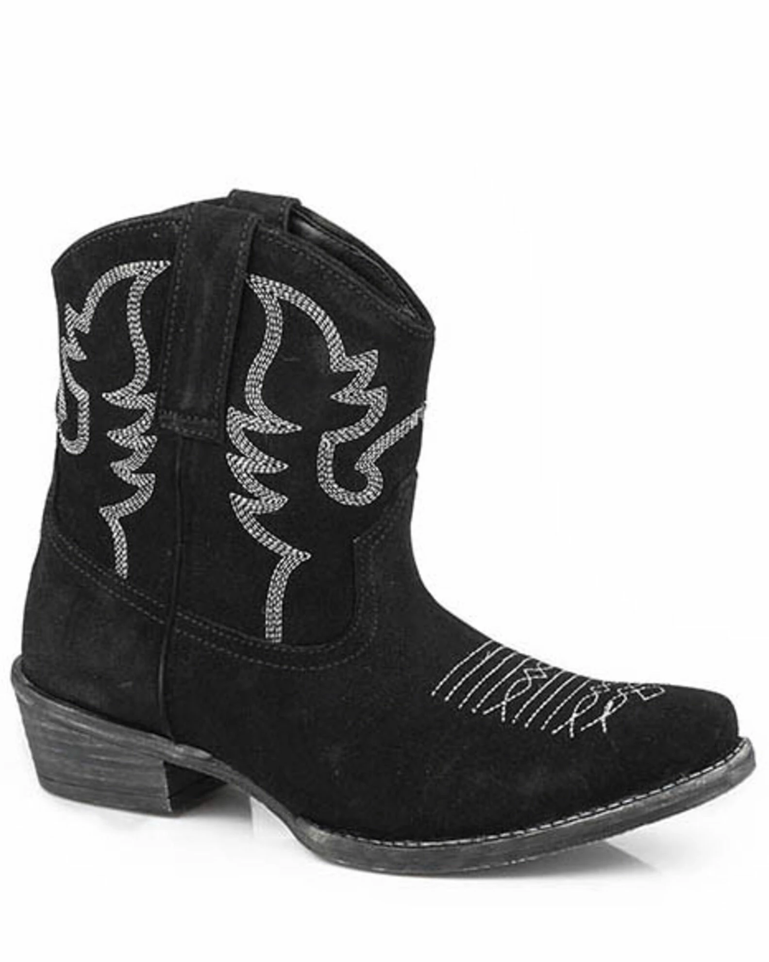 Roper Women's Black Dusty II Suede Western Booties - Snip Toe 3 Roper Women's Black Dusty II Suede Western Booties - Snip Toe