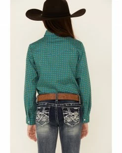 Roper Amarillo Girls' Sweet Water Teal Foulard Geo Print Long Sleeve Western Shirt 9 Roper Amarillo Girls' Sweet Water Teal Foulard Geo Print Long Sleeve Western Shirt -Roper Shop 2000332638 442 P4