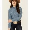 Roper Amarillo Women's Oxford Horse Print Long Sleeve Snap Western Shirt  -Roper Shop 2000332655 400 P1