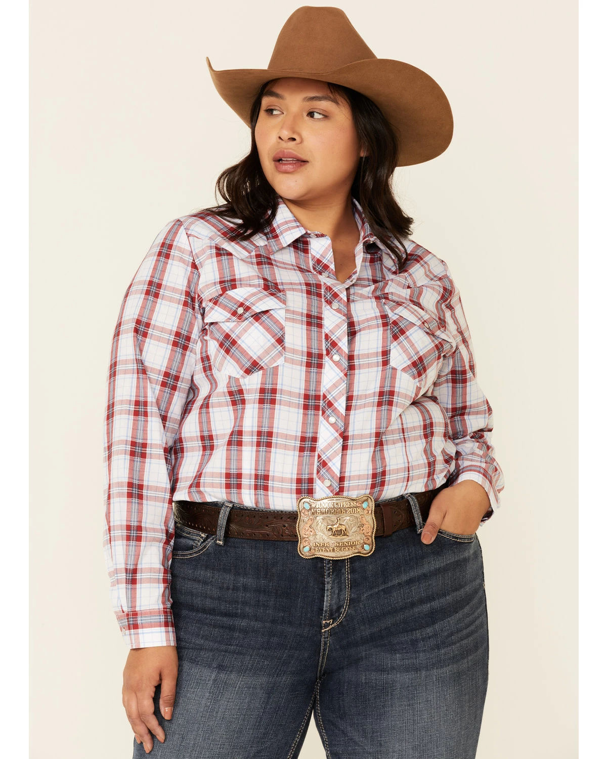 Roper Women's White Tablecloth Plaid Long Sleeve Snap Western Core Shirt - Plus 7 Roper Women's White Tablecloth Plaid Long Sleeve Snap Western Core Shirt - Plus - Image 5