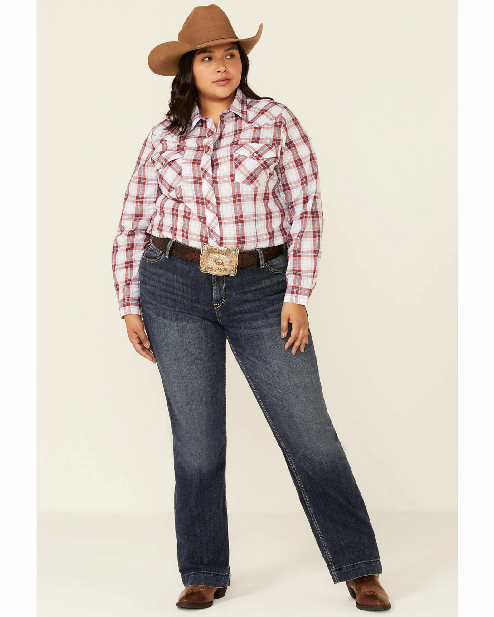 Roper Women's White Tablecloth Plaid Long Sleeve Snap Western Core Shirt - Plus 4 Roper Women's White Tablecloth Plaid Long Sleeve Snap Western Core Shirt - Plus - Image 2