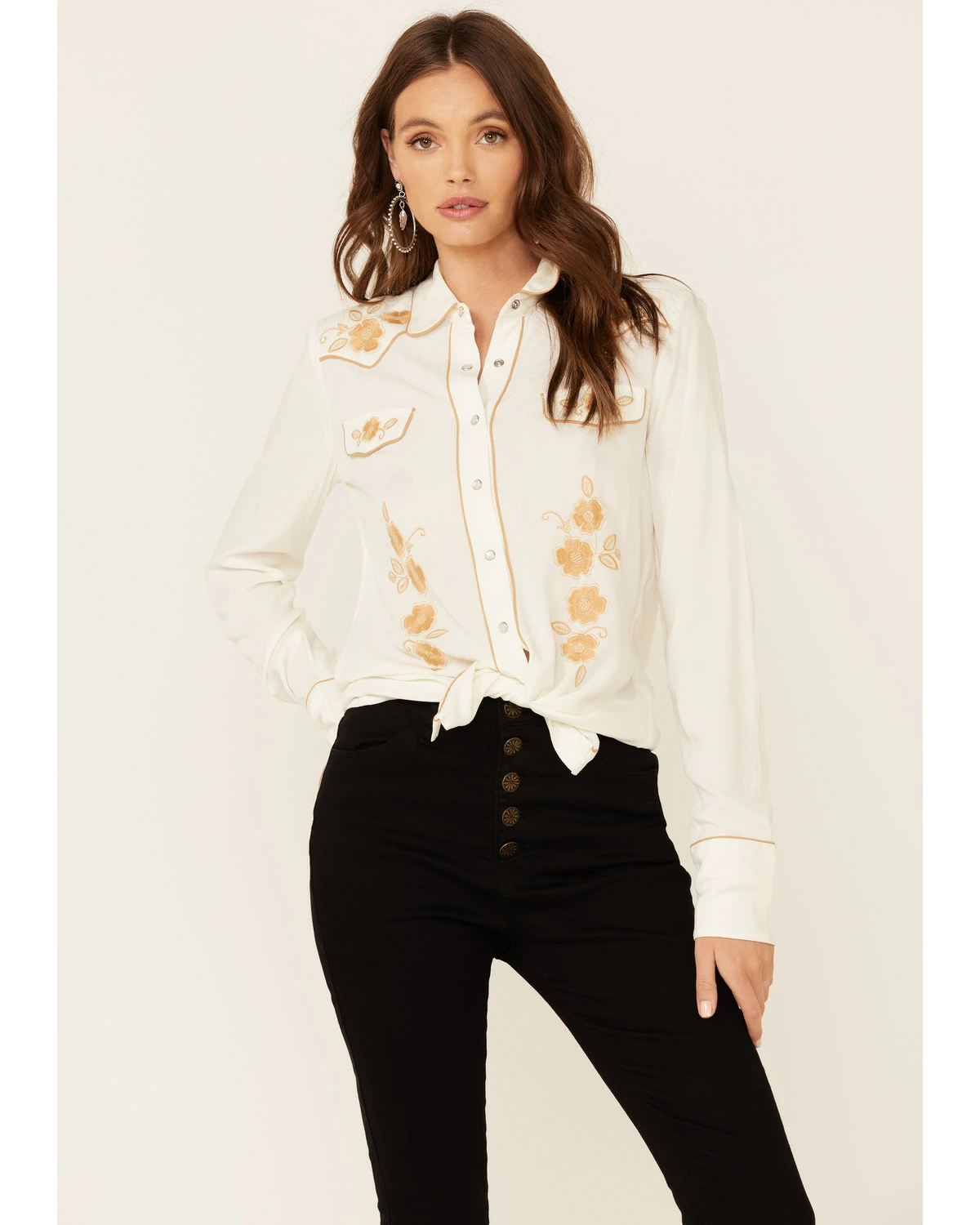 Roper Stetson Women's White Poly Crepe Retro Embroidered Long Sleeve Snap Western Shirt 7 Roper Stetson Women's White Poly Crepe Retro Embroidered Long Sleeve Snap Western Shirt - Image 5