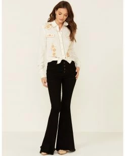 Roper Stetson Women's White Poly Crepe Retro Embroidered Long Sleeve Snap Western Shirt 8 Roper Stetson Women's White Poly Crepe Retro Embroidered Long Sleeve Snap Western Shirt -Roper Shop 2000332684 100 P2