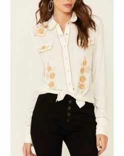 Roper Stetson Women's White Poly Crepe Retro Embroidered Long Sleeve Snap Western Shirt 9 Roper Stetson Women's White Poly Crepe Retro Embroidered Long Sleeve Snap Western Shirt -Roper Shop 2000332684 100 P3