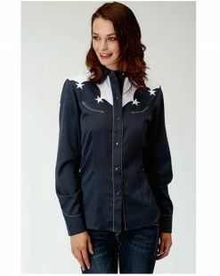 Roper Women's Star Long Sleeve Western Shirt Navy