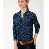 Roper Women's Feather Print Long Sleeve Snap Western Shirt Navy -Roper Shop 2000333401 001 P1