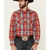 Roper Men's Warm Red Large Plaid Long Sleeve Snap Western Shirt  -Roper Shop 2000335574 600 P1
