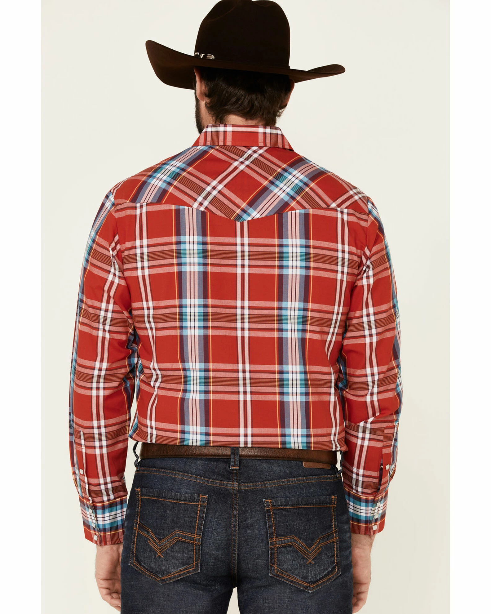 Roper Men's Warm Red Large Plaid Long Sleeve Snap Western Shirt 6 Roper Men's Warm Red Large Plaid Long Sleeve Snap Western Shirt - Image 4