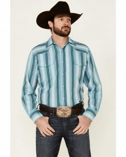 Roper Men's Aqua Ombre Dobby Stripe Long Sleeve Snap Western Shirt  Blue