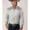 Roper Men's White Floral Print Retro Fancy Yoke Long Sleeve Snap Western Shirt  -Roper Shop 2000335576 100 P1