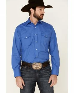 Roper Men's Classic Long Sleeve Snap Western Shirt Blue