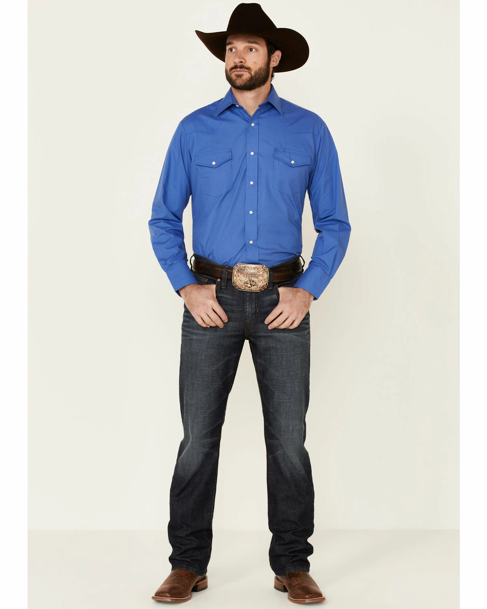 Roper Men's Classic Long Sleeve Snap Western Shirt Blue 4 Roper Men's Classic Long Sleeve Snap Western Shirt Blue - Image 2