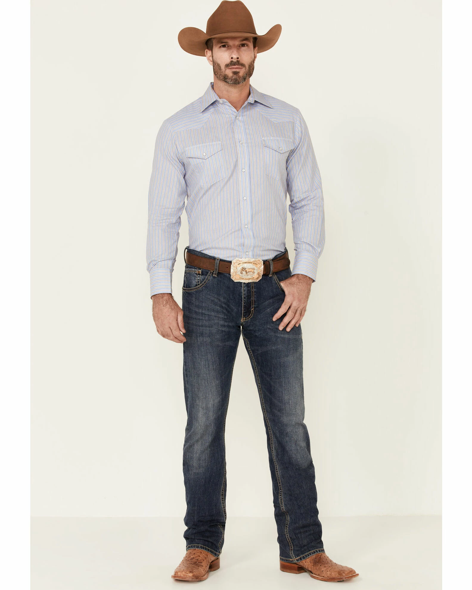 Roper Men's Classic Striped Long Sleeve Snap Western Shirt Blue 4 Roper Men's Classic Striped Long Sleeve Snap Western Shirt Blue - Image 2