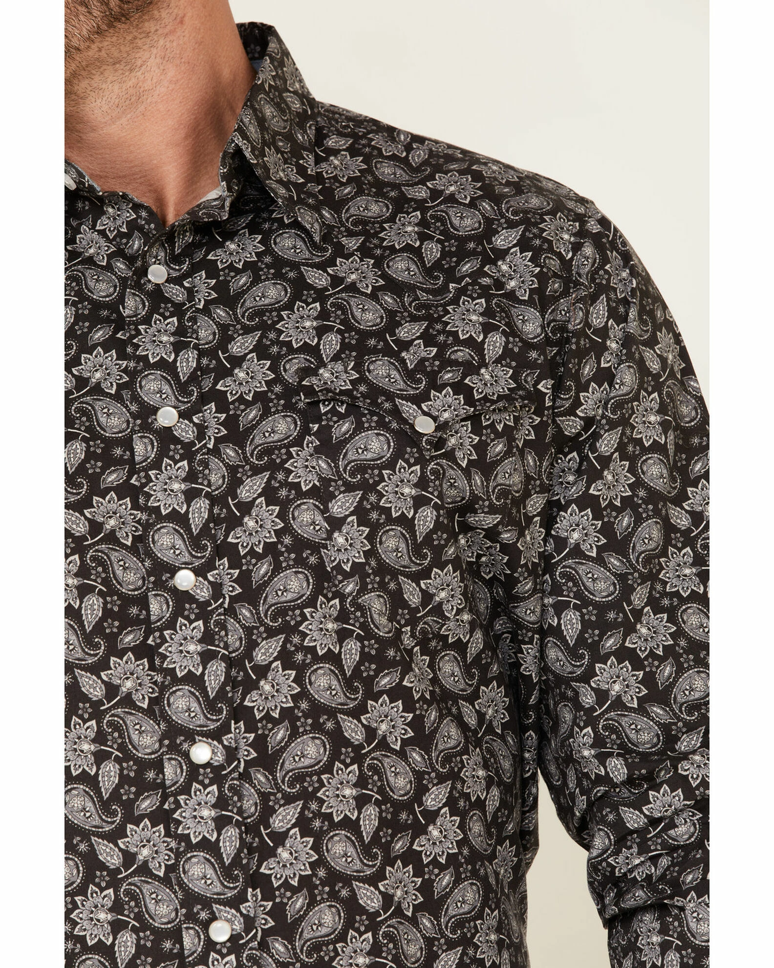 Roper West Made Men's Grey Dapple Paisley Print Long Sleeve Snap Western Shirt Black 5 Roper West Made Men's Grey Dapple Paisley Print Long Sleeve Snap Western Shirt Black - Image 3