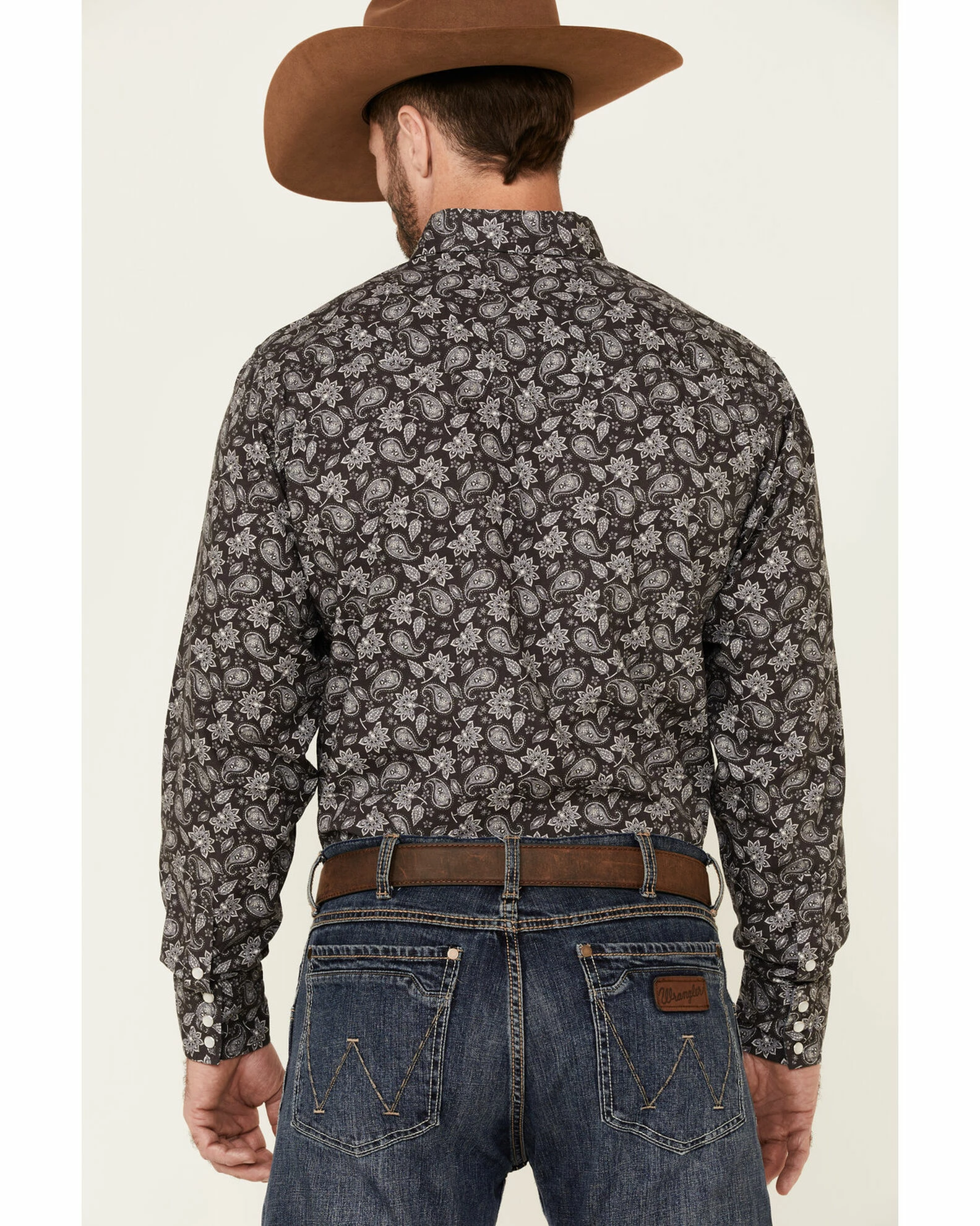 Roper West Made Men's Grey Dapple Paisley Print Long Sleeve Snap Western Shirt Black 7 Roper West Made Men's Grey Dapple Paisley Print Long Sleeve Snap Western Shirt Black - Image 5