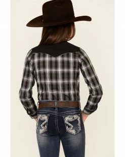 Roper Girls' Black Plaid Fancy Applique Yoke Long Sleeve Snap Western Shirt 10 Roper Girls' Black Plaid Fancy Applique Yoke Long Sleeve Snap Western Shirt -Roper Shop 2000339086 001 P4