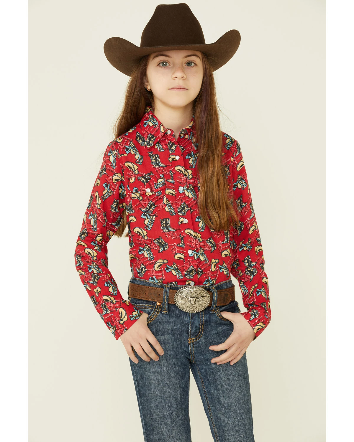 Roper Girls' Red Boot Scoot Print Long Sleeve Snap Western Shirt 7 Roper Girls' Red Boot Scoot Print Long Sleeve Snap Western Shirt - Image 5