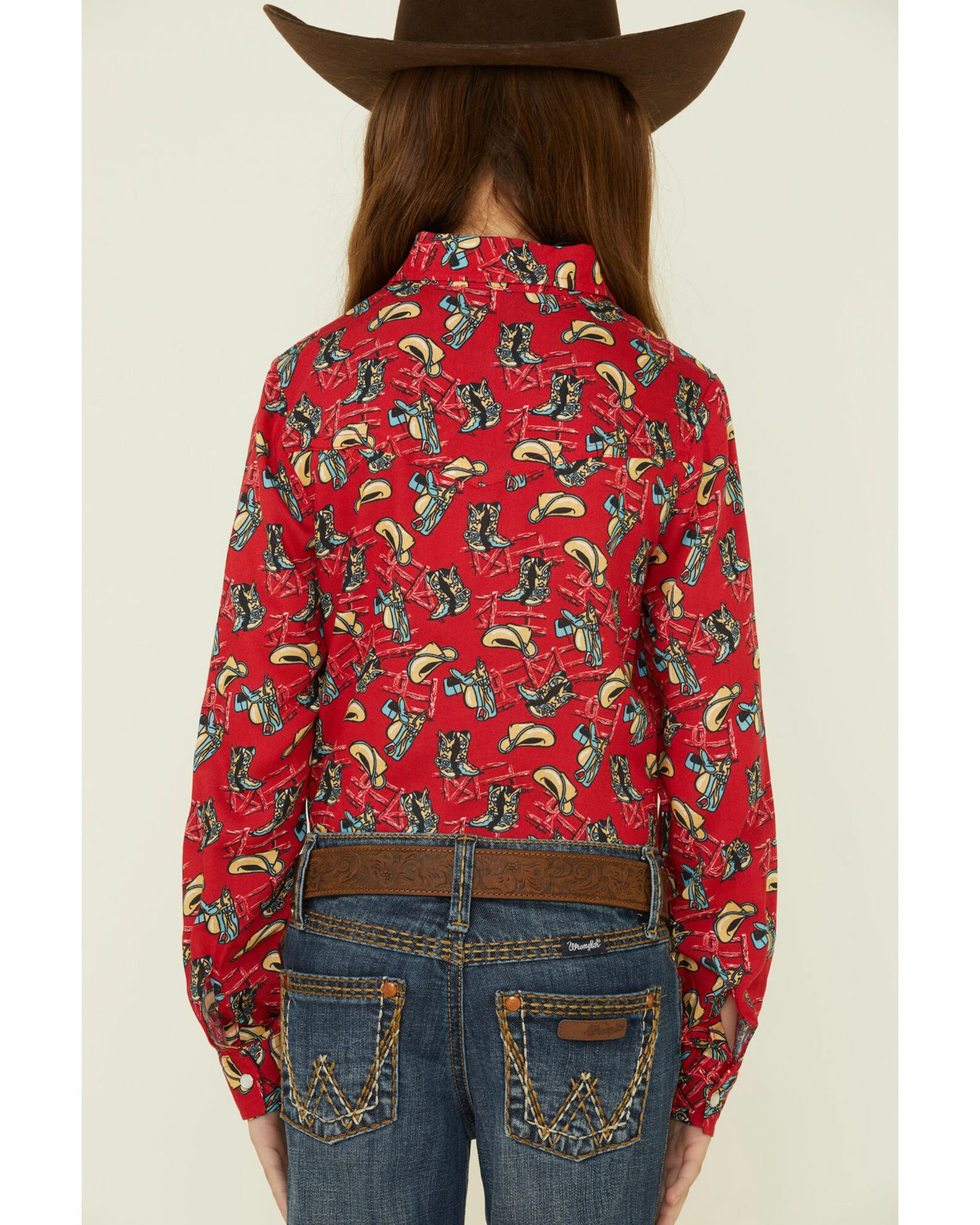 Roper Girls' Red Boot Scoot Print Long Sleeve Snap Western Shirt 6 Roper Girls' Red Boot Scoot Print Long Sleeve Snap Western Shirt - Image 4
