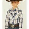 Roper Boys' White Plaid Long Sleeve Snap Western Shirt 