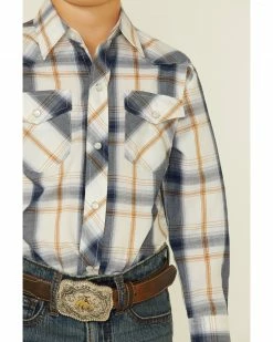 Roper Boys' White Plaid Long Sleeve Snap Western Shirt  -Roper Shop 2000339100 100 P3