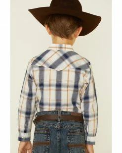 Roper Boys' White Plaid Long Sleeve Snap Western Shirt  -Roper Shop 2000339100 100 P4