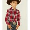 Roper Boys' Red Plaid Embroidered Bull Yoke Long Sleeve Snap Western Shirt  -Roper Shop 2000339101 600 P1