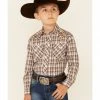 Roper Boys' Brown Plaid Long Sleeve Snap Western Shirt 