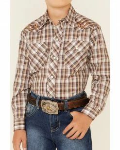 Roper Boys' Brown Plaid Long Sleeve Snap Western Shirt  -Roper Shop 2000339104 200 P3
