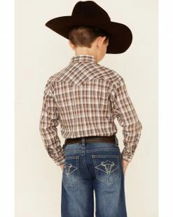 Roper Boys' Brown Plaid Long Sleeve Snap Western Shirt  -Roper Shop 2000339104 200 P4