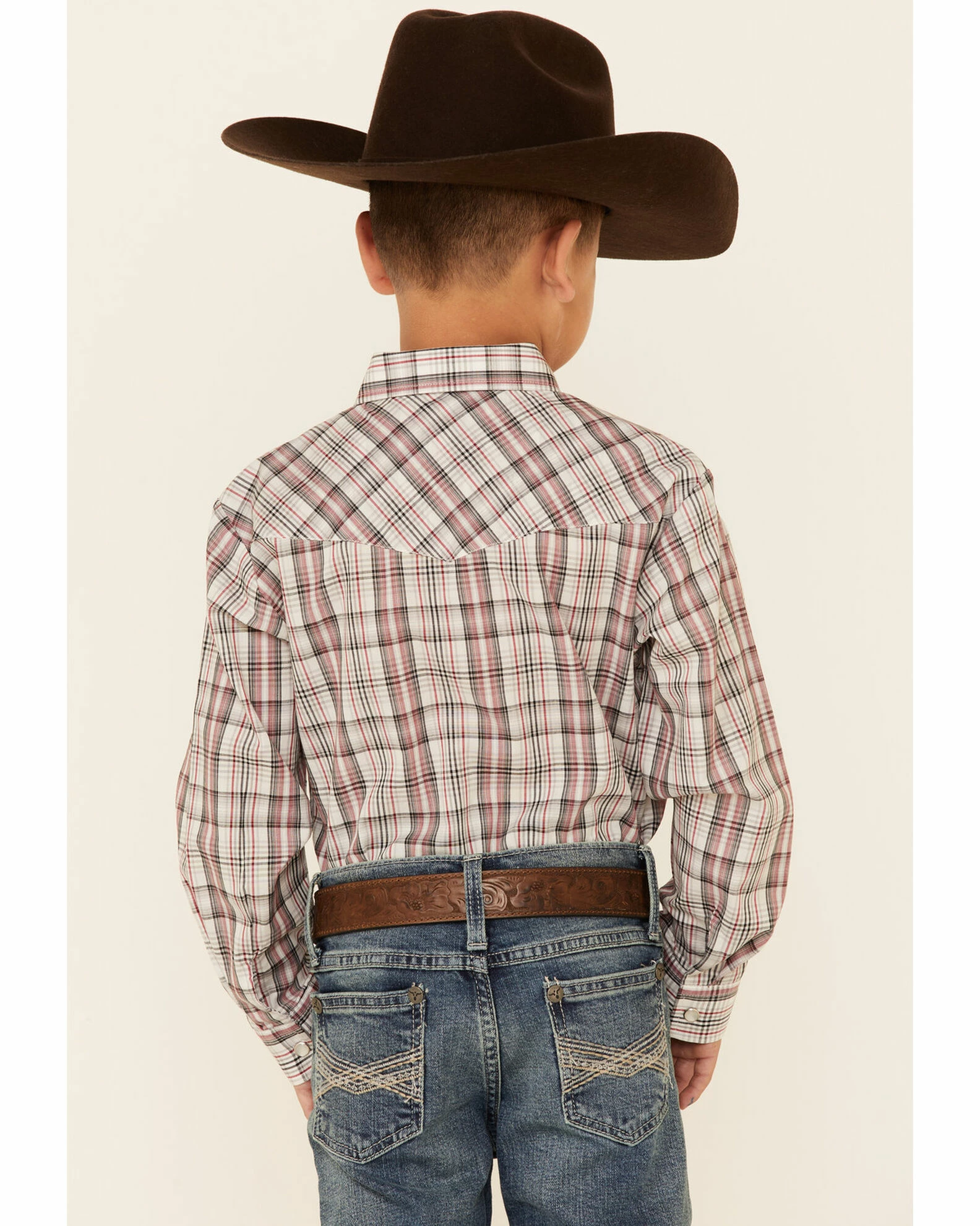 Roper Boys' Cream Plaid Long Sleeve Snap Western Shirt White 6 Roper Boys' Cream Plaid Long Sleeve Snap Western Shirt White - Image 4