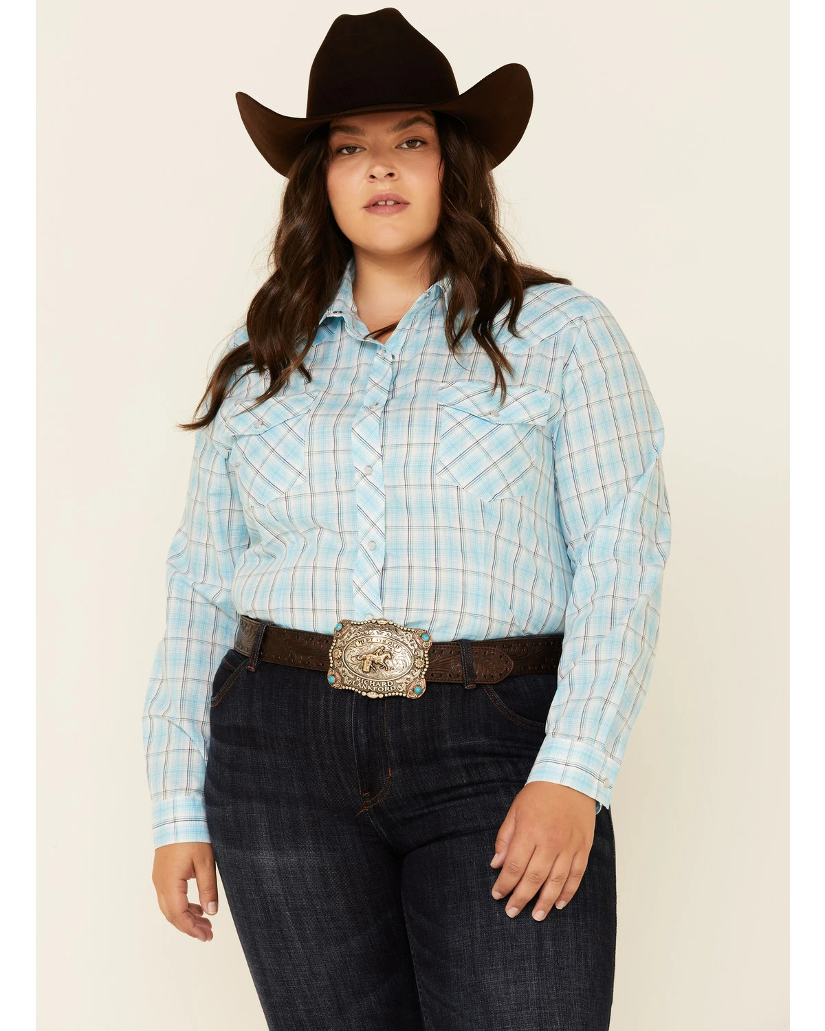 Roper Women's Turquoise Plaid Long Sleeve Snap Western Core Shirt - Plus 7 Roper Women's Turquoise Plaid Long Sleeve Snap Western Core Shirt - Plus - Image 5