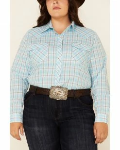 Roper Women's Turquoise Plaid Long Sleeve Snap Western Core Shirt - Plus 9 Roper Women's Turquoise Plaid Long Sleeve Snap Western Core Shirt - Plus -Roper Shop 2000339146 440 P3