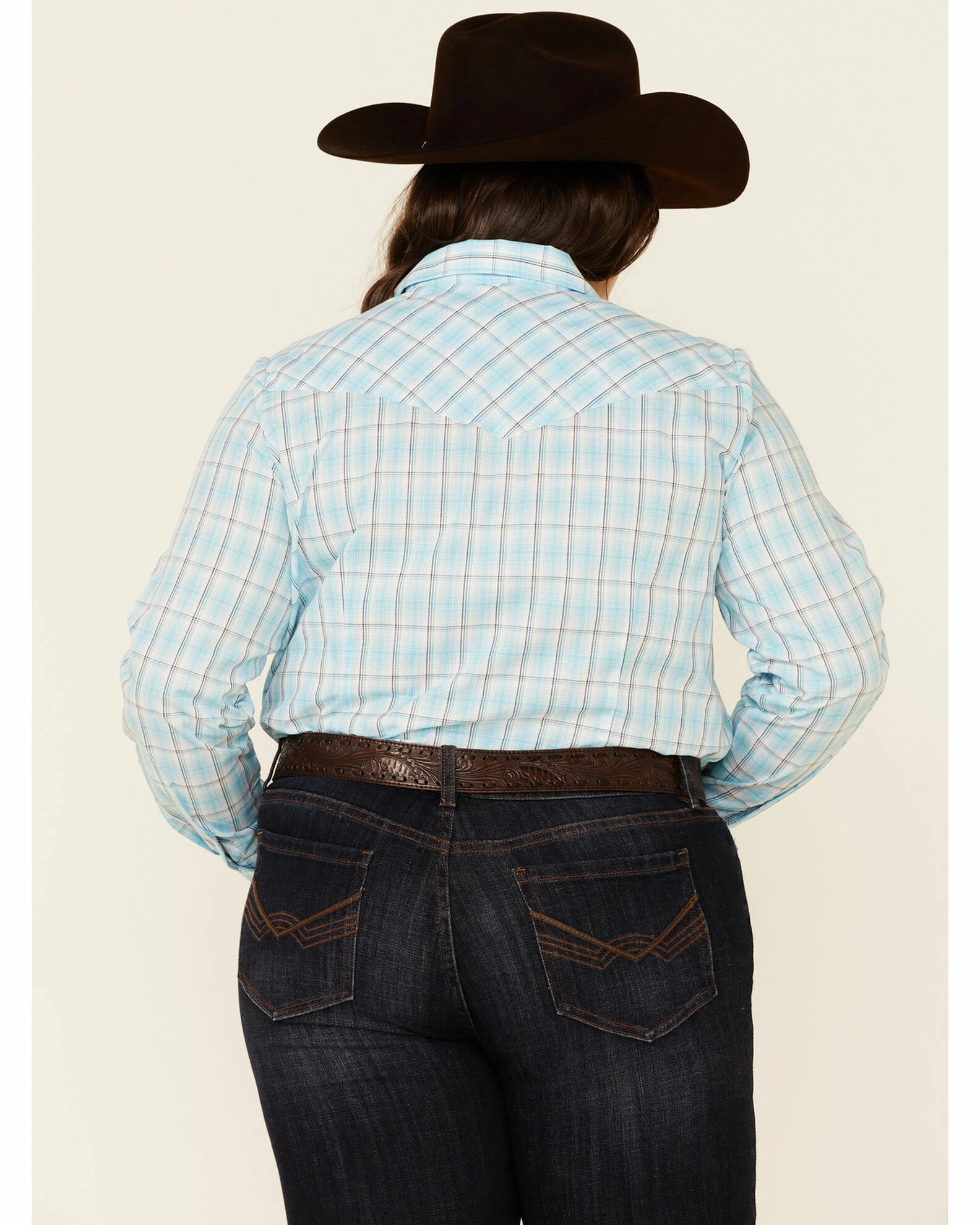 Roper Women's Turquoise Plaid Long Sleeve Snap Western Core Shirt - Plus 6 Roper Women's Turquoise Plaid Long Sleeve Snap Western Core Shirt - Plus - Image 4