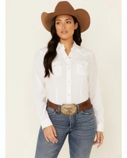 Roper Women's White Tone-On-Tone Solid Long Sleeve Snap Western Shirt 11 Roper Women's White Tone-On-Tone Solid Long Sleeve Snap Western Shirt -Roper Shop 2000339150 100 P1 1